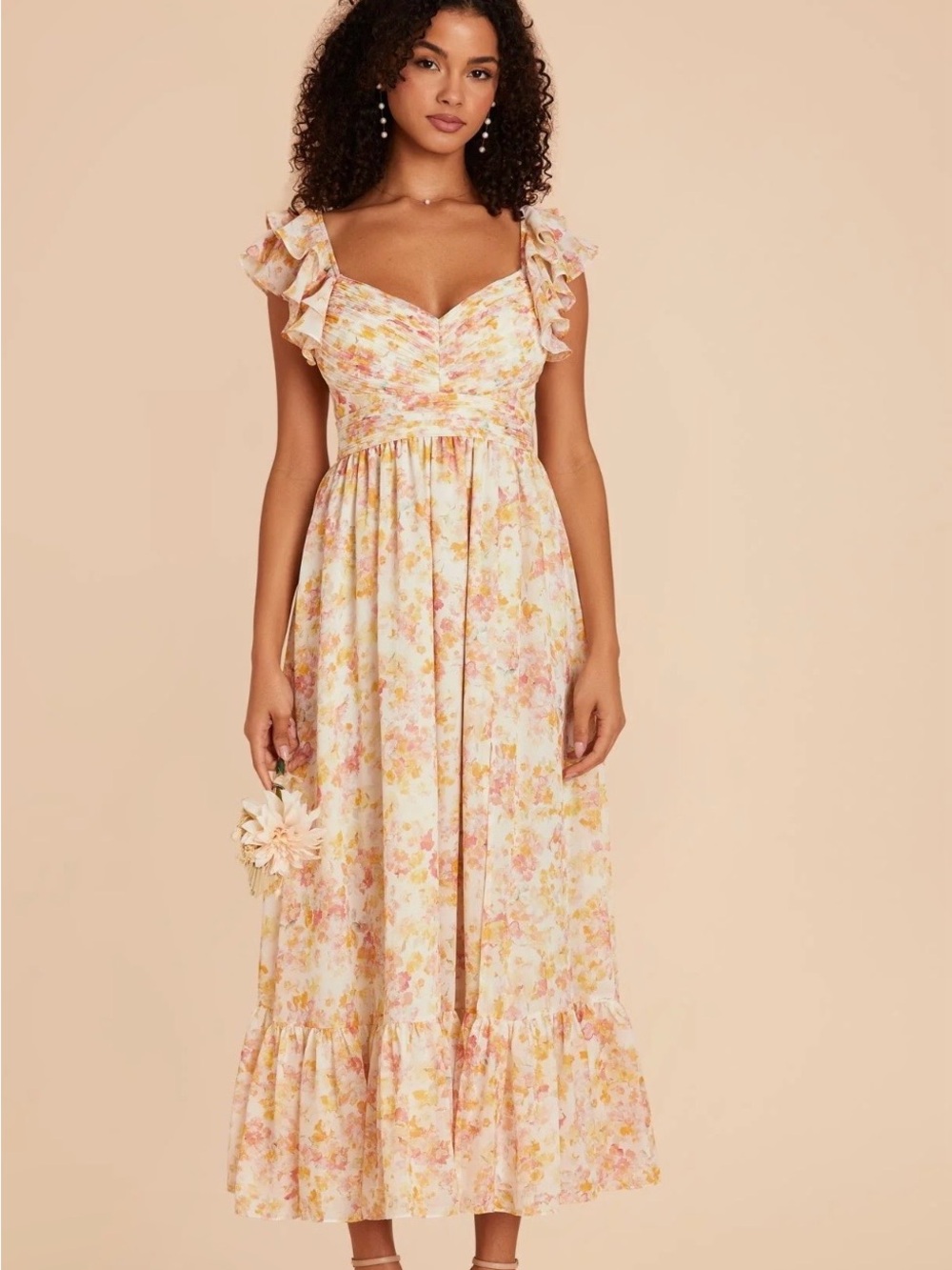 Birdy Grey Pressed Floral Ruffle-Strap Maxi Dress - Bridesmaid